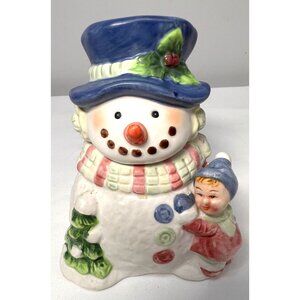 Cracker Barrell Vintage Sugar Bowl Snowman With Child
